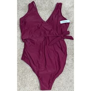 Tempotrek Maternity Swimsuit One Piece Elegant V Neck Burgundy Size X-Large NEW